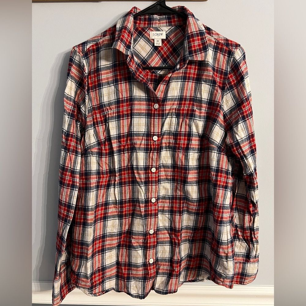 J.Crew Plaid Flannel Button Front Shirt Women’s Medium Red Blue Cotton
